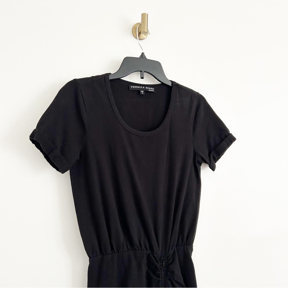 Veronica Beard Hannock Black Ruched Short Sleeve T-Shirt Dress Size XS - Picture 7 of 8